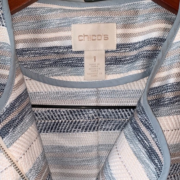 Chico’s Striped Blue Woven Lightweight Moto Style Jacket Size Medium - Picture 4 of 8